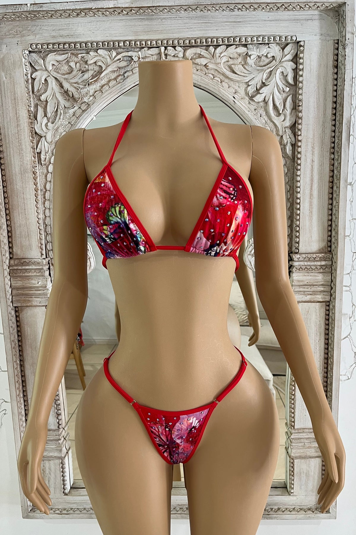 Red Butterfly print Crystal set